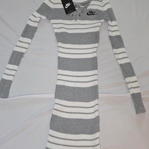Nike Women's Gray and White Striped Dress